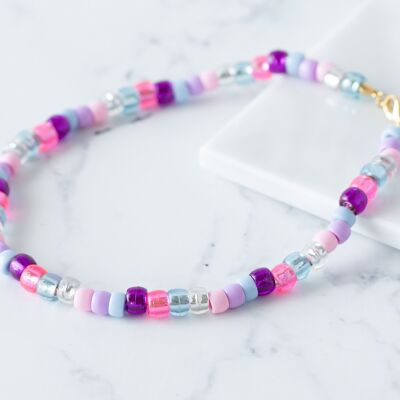 Pink mania beaded choker necklace