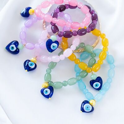 Rainbow beaded evil eye bracelets