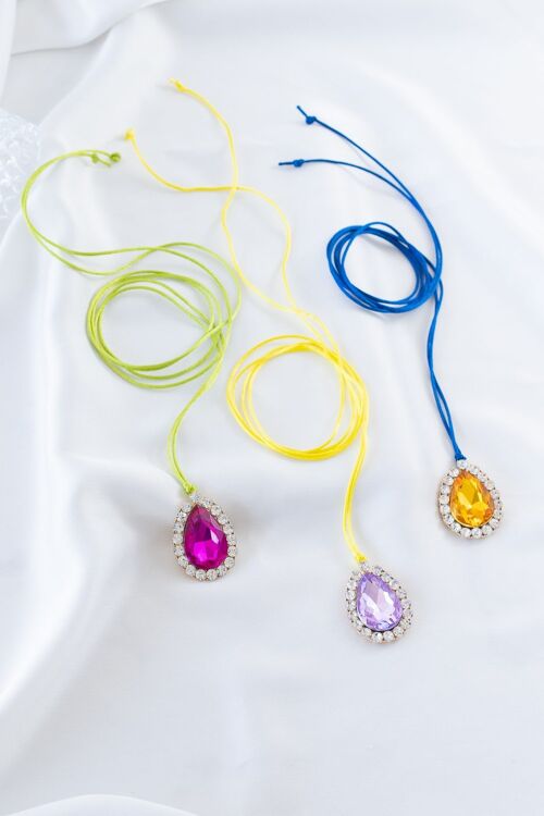 Rainbow colored cord crystal drops necklace