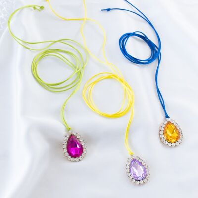 Rainbow colored cord crystal drops necklace
