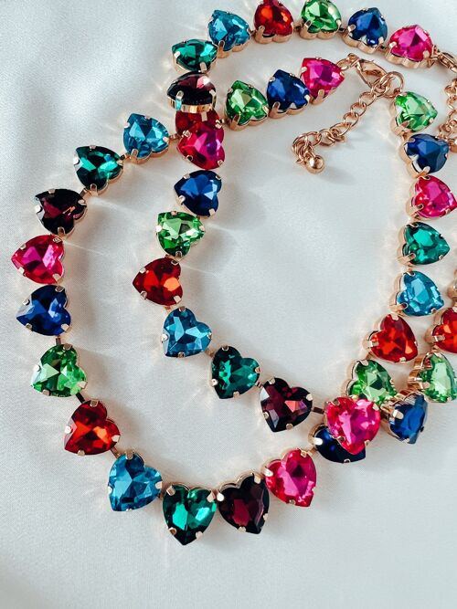 Rainbow hearts crystal necklace