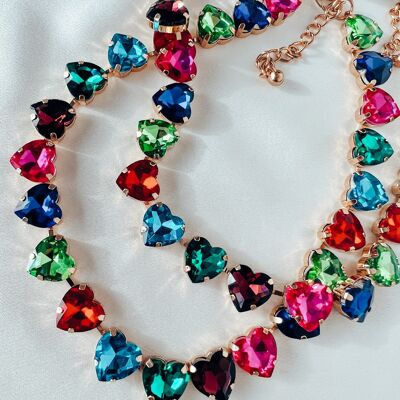 Regenbogen-Herzen-Kristall-Halskette