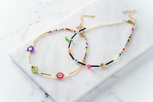 Rainbow necklaces with evil eyes