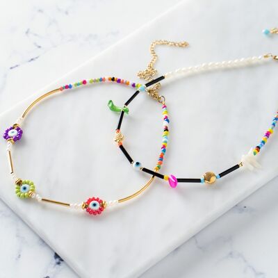 Rainbow necklaces with evil eyes