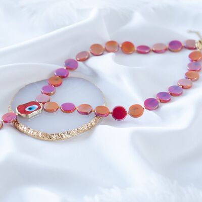 Red crystal lariat necklace with red eye