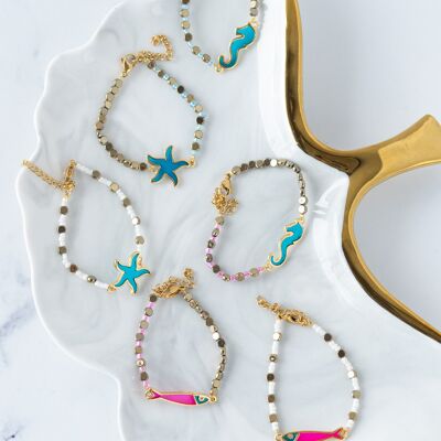 Sea creatures bracelets with starfish sea horse and fish