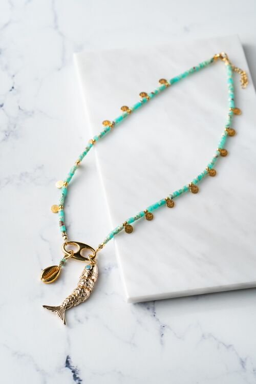 Semiprecious agate lucky fish necklace