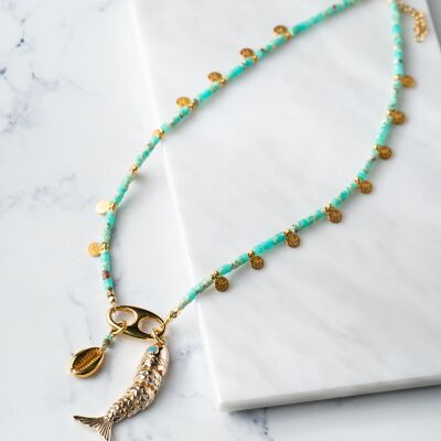 Semiprecious agate lucky fish necklace