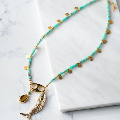 Collier poisson porte-bonheur en agate semi-précieuse