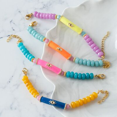 Bracelets de perles semi-précieuses avec barrette colorée pour les yeux