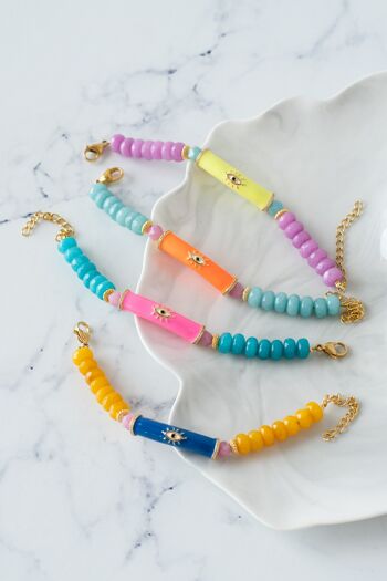 Bracelets de perles semi-précieuses avec barrette colorée pour les yeux 1