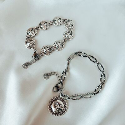Bracelet en argent avec lions et soleil