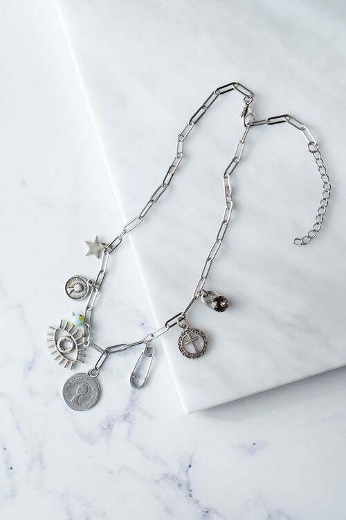 Silver charm necklace