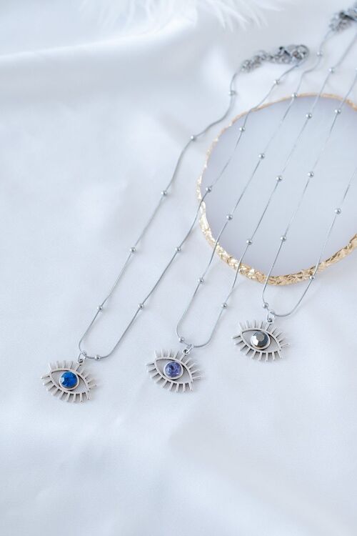 Silver lashes evil eye necklace