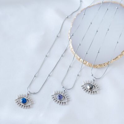 Silver lashes evil eye necklace