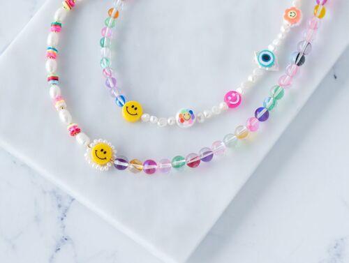 Smiley face multi beads necklaces
