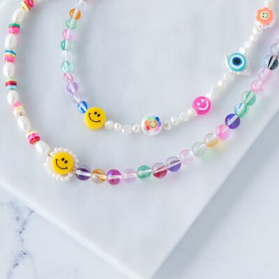 Smiley face multi beads necklaces