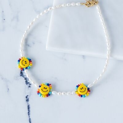 Perlenhalsband mit Smiley-Blumengesicht