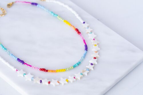 Star multi color necklace and rainbow choker