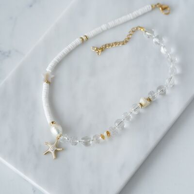 Starfish necklace with white coral chips