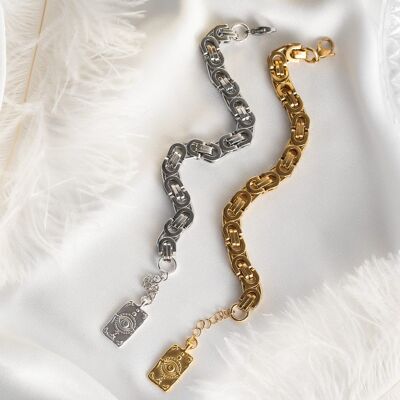Bracelet chaîne byzantine acier en or et argent