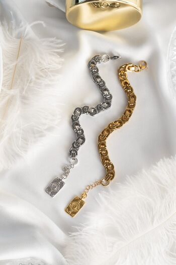 Bracelet chaîne byzantine acier en or et argent 1