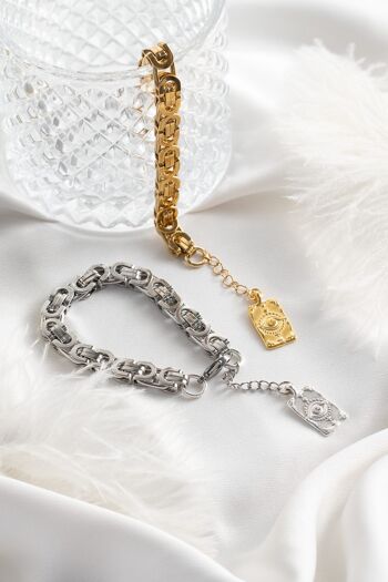 Bracelet chaîne byzantine acier en or et argent 3