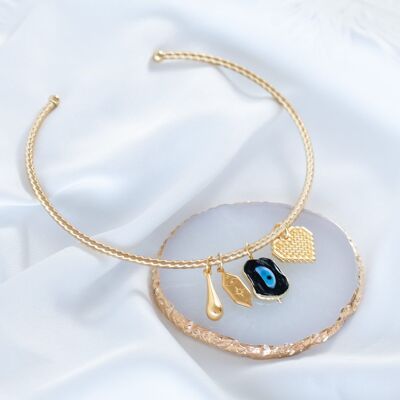Steel gold collar necklace with charms