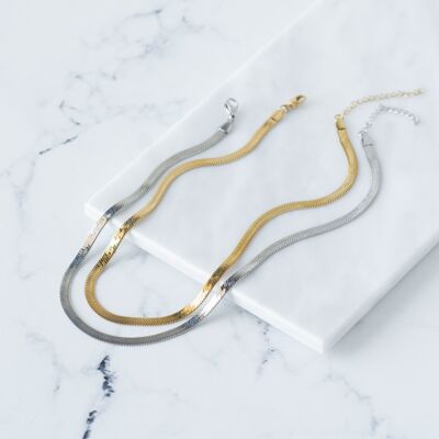 Steel snake chain in silver and gold