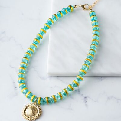 Collier perles turquoise soleil