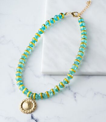 Collier perles turquoise soleil 1