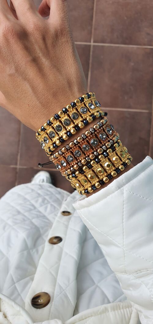Swarovski crystal adjustable bracelets in gold and pink gold