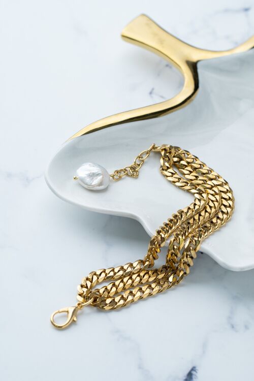 Triple steel chain gold bracelet