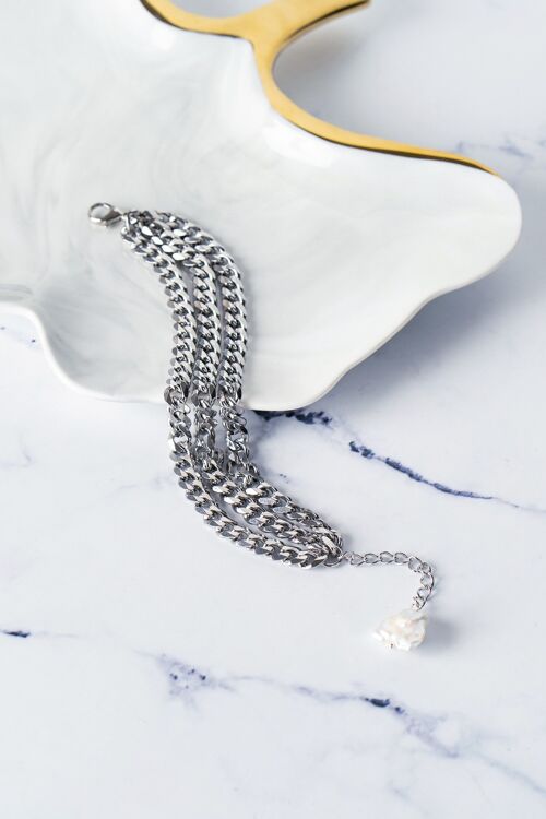 Triple steel chain silver bracelet
