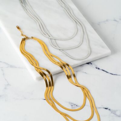 Triple steel snake chain in silver and gold