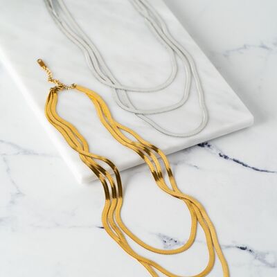 Tripla catena serpente in acciaio in argento e oro