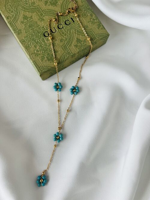 Turquoise daisies Y necklace