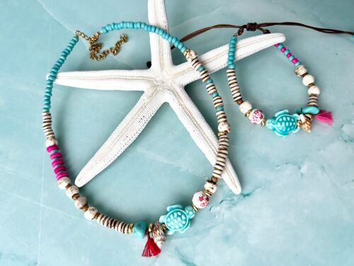 Turquoise turtle bracelet and necklace