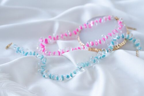 Water drop chokers in hot pink and turquoise