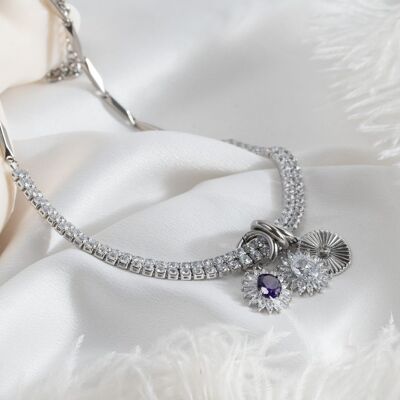 Zirgon choker tennis chain with crystal charms