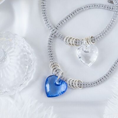 Zirgon choker tennis chain with crystal heart