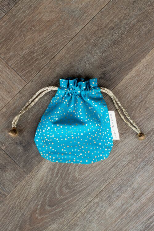 Fabric Gift Bags Double Drawstring -  Turquoise Confetti (Small)