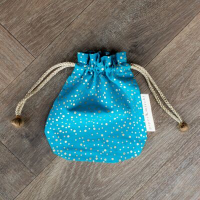 Fabric Gift Bags Double Drawstring -  Turquoise Confetti (Small)