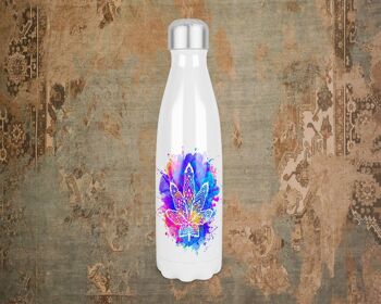 Feuille de Cannabis aux couleurs vives 500ml Bowling Pin Forme Thermique Bouteille de Boissons Isotherme, Cadeau de Cannabis, Bouteille Hippy Vibes, Cadeau Hippy