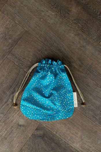 Sacs-cadeaux en tissu à cordon de serrage double - Confettis turquoise (moyen) 1