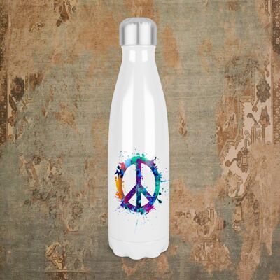 Brightly Coloured Peace Symbol 500ml Thermal Insulated Water Bottle, Peace Symbol Bottle, Hippy Vibes , Peace  Lovers, Peace Symbol Gift