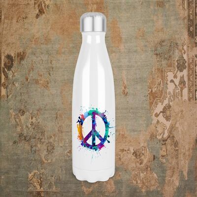 Símbolo de paz de colores brillantes botella de agua con aislamiento térmico de 500 ml, botella de símbolo de paz, vibraciones hippies, amantes de la paz, regalo de símbolo de paz