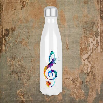 Clé de sol aux couleurs vives 500 ml bouteille d'eau isolée thermiquement, bouteille de note de musique, mélomanes, cadeau de mélomanes