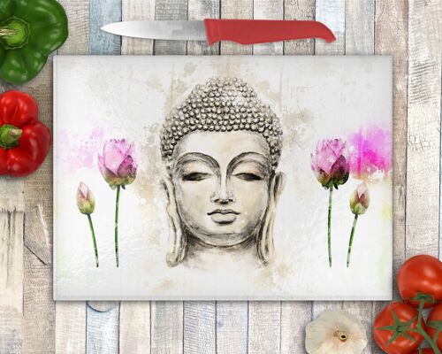 Buddha Zen Glass Chopping Board -Worktop Saver - Decorative Buddha Chopping Board