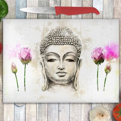 Buddha Zen Glass Chopping Board -Worktop Saver - Decorative Buddha Chopping Board